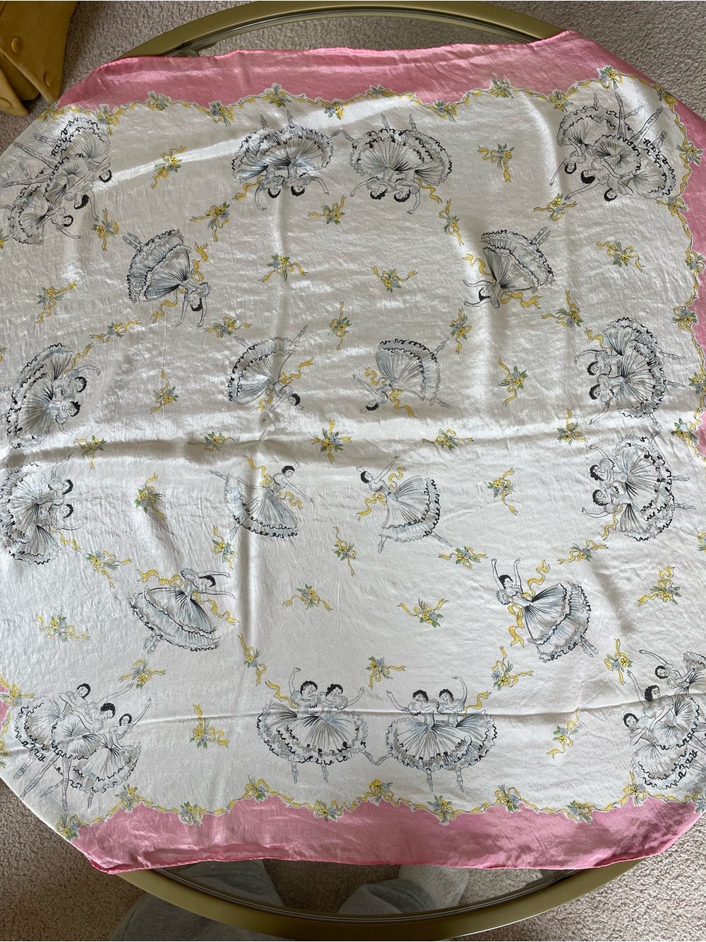 Vintage Silk Ballerina Print Square Scarf With Hand Rolled Edges